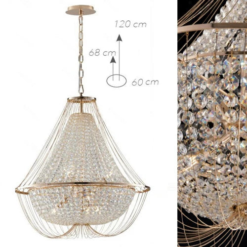 Sospensione 6 luci in cristalli K9 metallo oro D.60cm 6XE14 non incl. VIENNA Sospensione 6 luci in cristalli K9 metallo oro D.60cm 6XE14 non incl. VIENNA
